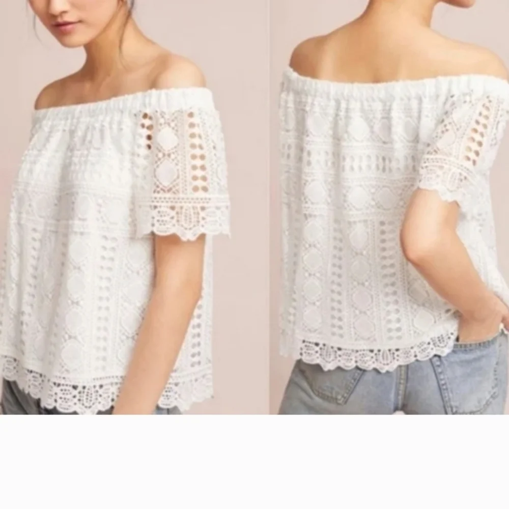 Anthropologie Sunday In Brooklyn Women's Size XS White Lace Off Shoulder Top